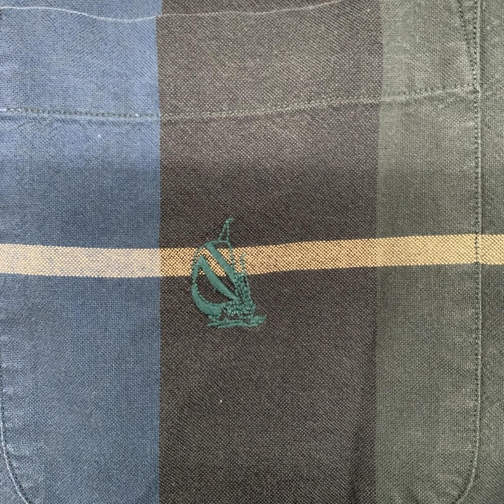 Vintage 90s Nautica Shirt Mens M Faded Rainbow Window Pane Denim Collared Button - Picture 4 of 9